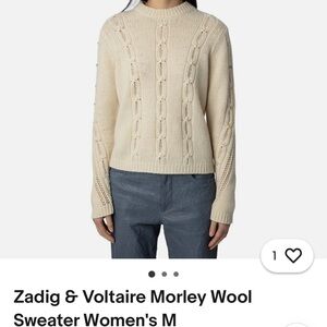 Zadig and Voltaire cream sweater with rhinestones on sleeves